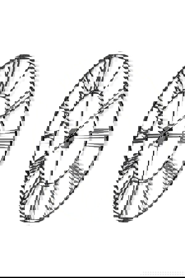 Living and Home 40cm Dia Black Round Roman Numeral Skeleton Metal Wall Clock