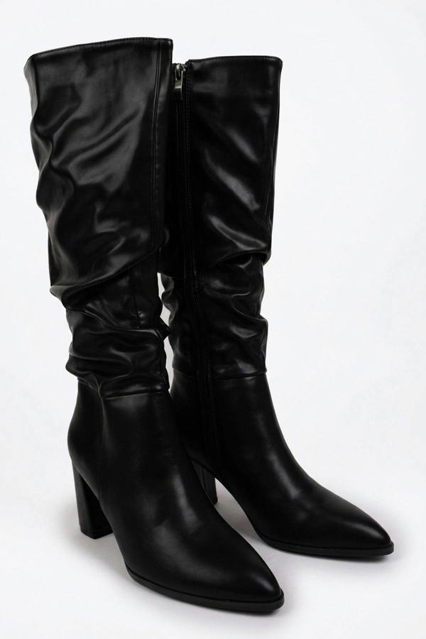 ikrush Maud Faux Leather Slouch Knee High Block Heel Boots