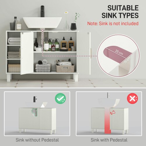 HOMCOM Freestanding Bathroom Sink Cabinet U-Shaped Cutout for Basin, Cream
