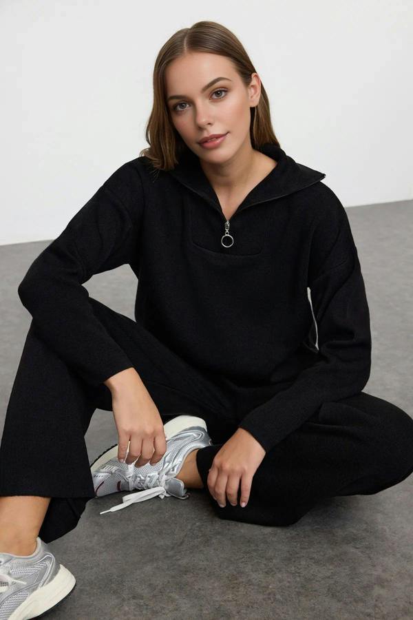 WOVCOR 2-Piece Loose Fit Zip-Up Knit Top & Pants Set