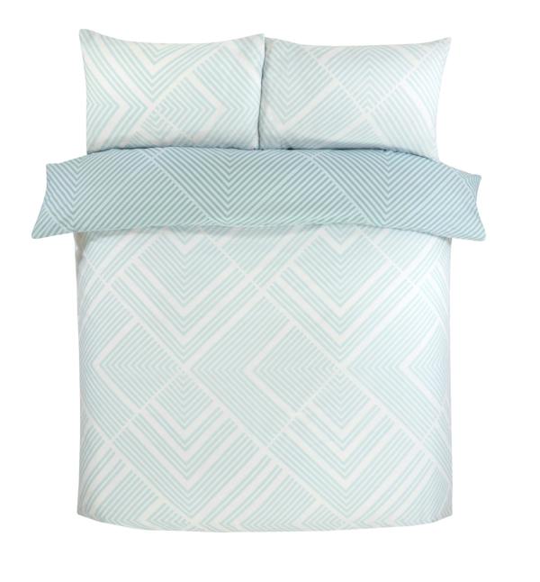 Smart Living Sparkle Striped Geometric Duvet Cover With Pillowcases - Duck Egg