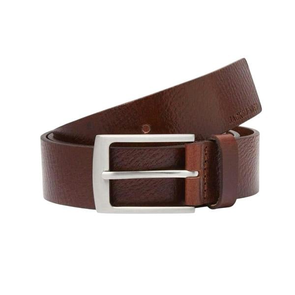 Jack And Jones Mens Leather Metal Buckle Belt - Brown Stone - 