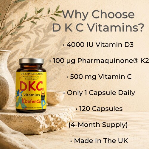 Dietapplements Vitamin D3, Vitamin K2 & Vitamin C for the Immune System & Bones