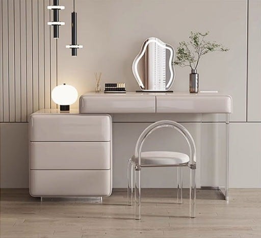 Donnelly Dressing Table With LED Mirror, Cream-Weilai Concept-Grey Beige-NO Chair-Chest Of Drawer On The LEFT-Weilai Concept