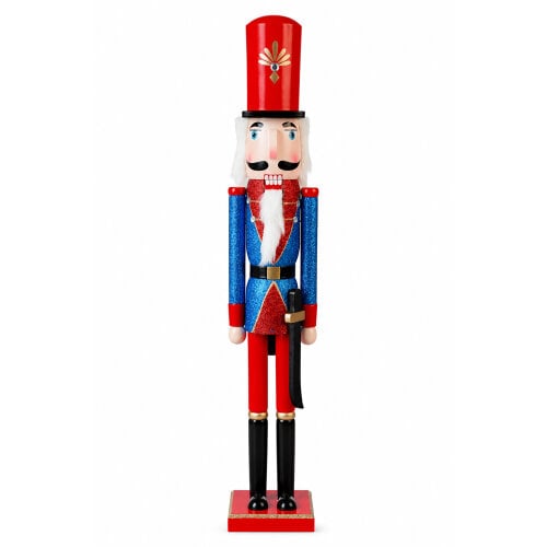 Large Christmas Nutcracker Figure, 70cm Tall Traditional Design in Blue Coat and Red Hat, Indoor Festive Decoration Focal Point