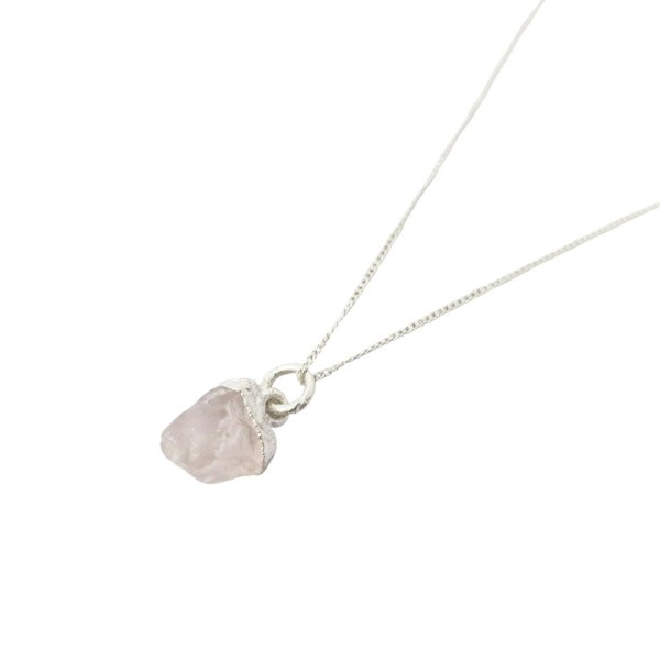 Raw Rose Quartz October Birthstone Sterling Silver Necklace