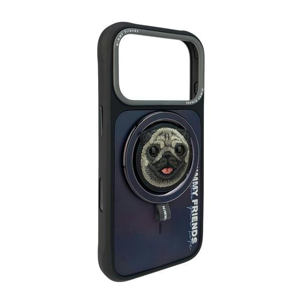 Nimmy Friends Nimmy Big Eye Cute Pet Pug Dog Face Case with Detachable MagSafe Grip for iPhone 17 Pro Max 6.9" Black Grey