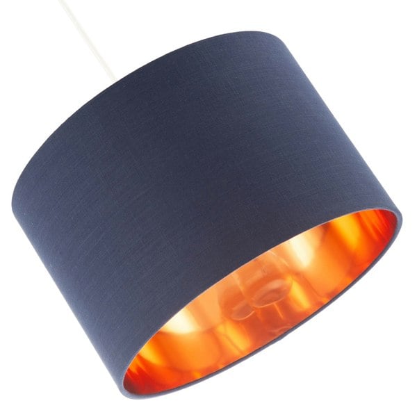 Modern Midnight Blue Cotton Lamp Shade with Brushed Gold Inner Lining Image 5