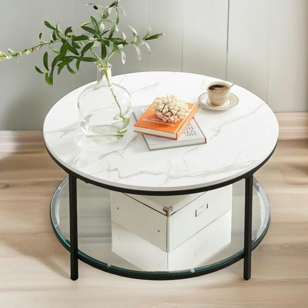 Rafaelo Mobilia 2 Tier Round Faux Marble Coffee Table