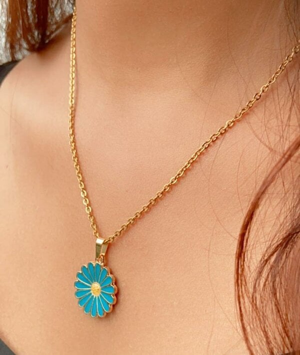 The Colourful Aura Colourful Blue Sunflower  Indie Boho Daisy Floral Charms Choker Summer Necklace - Blue - Blue
