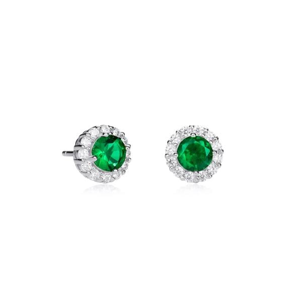 namana 925 Sterling Silver Green Cubic Zirconia Round Halo Stud Earrings