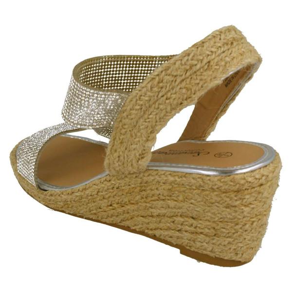 Savannah Ladies Savannah Wedge Open Toe Sandals With Diamonte Detail F2302