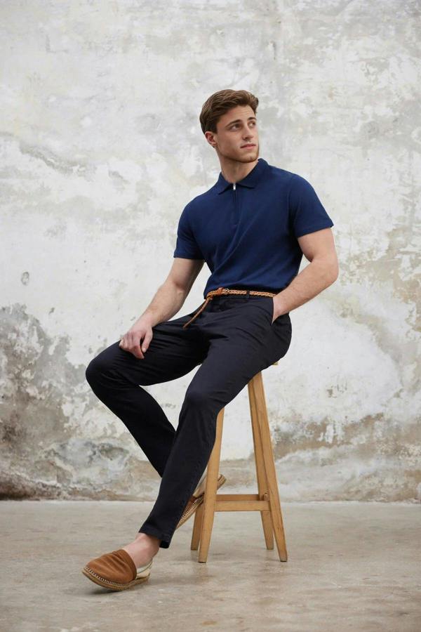 WOVCOR Regular Zippered 100% Cotton Polo Collar Men's T-shirt