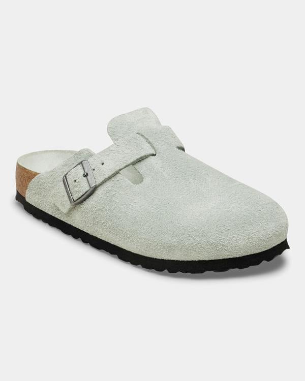 Birkenstock Boston Tonal Footbed Suede Leather Womens Clogs - Pure Sage Tonal FB | CHO | Designer Womens Clogs