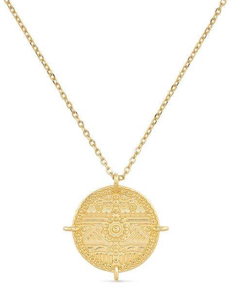 Chunky 18K Gold Aztec Coin Medallion Necklace - Necklaces - Elk & Bloom