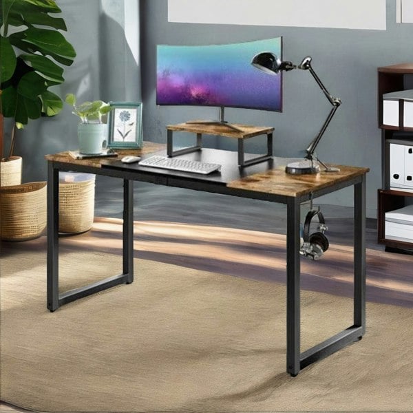 Rafaelo Mobilia Industrial Writing Desk With Moveable Monitor Mount