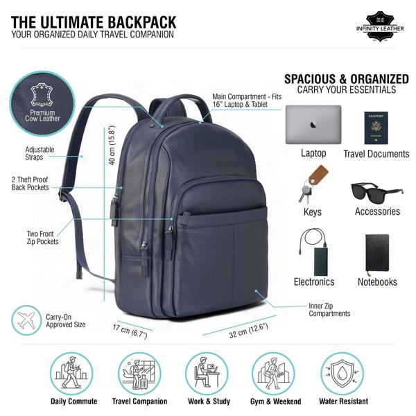 Infinity Leather Genuine Leather Vintage Rucksack Laptop Bag Travel Backpack - Capri