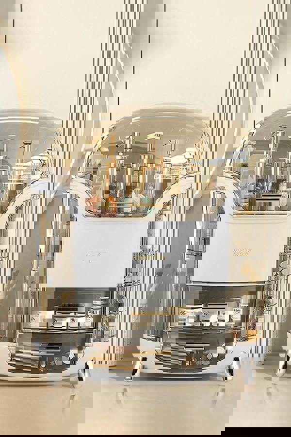 Living and Home Large Capacity Cosmetic Storage Box With 2 Layers Of Storage Boxes & Transparent Lid - White