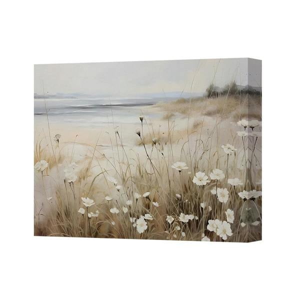 Benjamin Tate Design Canvas Wall Art Seaside Landscape With White Wildflowers