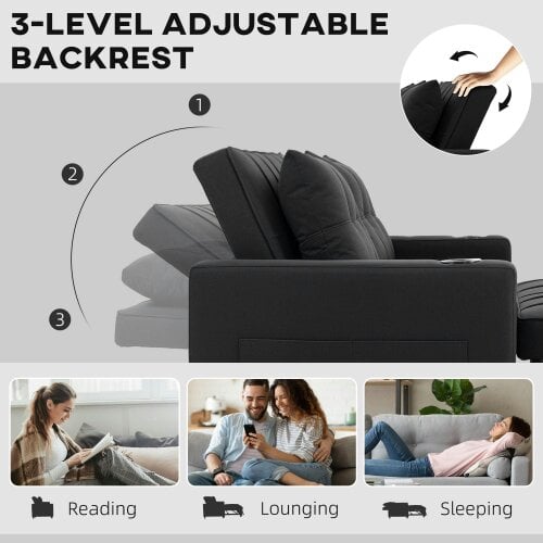 Wyld Haus Kanovi Fabric Black 2 Seater Pull Out Sofa Bed
