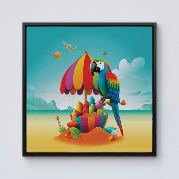 Warren Reed Parrot On A Beach Holiday Framed Canvas