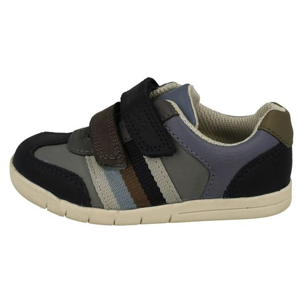 Clarks Boys Clarks Stripe Detailed Hook and Loop Fastening Shoes Den Stripe