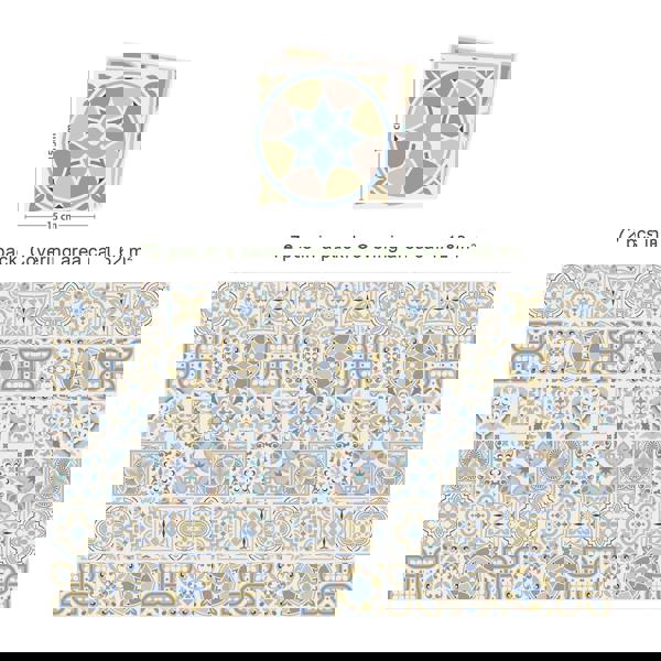 WT1544 - Light Sapphire and Parchment colour Traditional Spanish Tiles Wall Stickers - 15 cm x 15 cm - 24 pcs