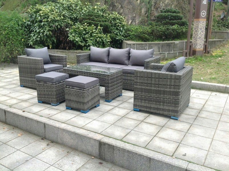 Fimous Wicker Rattan Garden Furniture Sofa Sets Outdoor Patio Coffee Table With Stools grey mixed