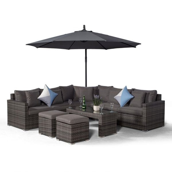 Giardino Santorini L Shape Modular 5 Seat Rattan Corner Sofa Set With Large Coffee Table & 2 Stools