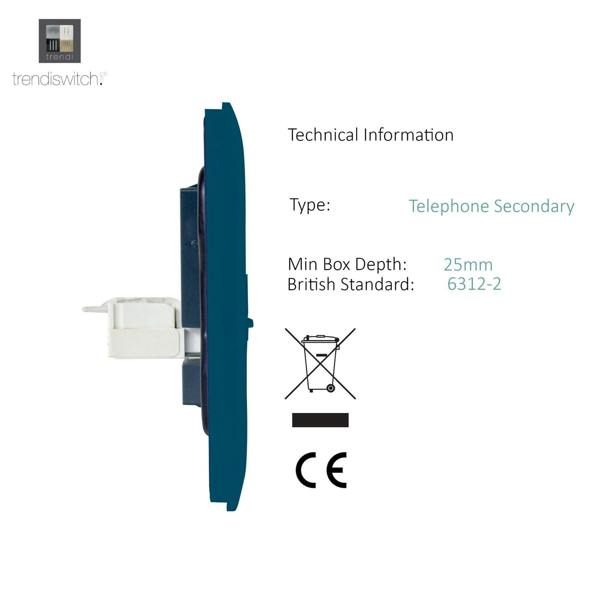 Trendi Switch 1 Gang Cat 3 Telephone Slave Socket in Midnight Blue