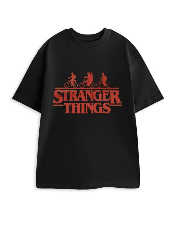 Stranger Things Mens Black Bikes Logo Short Sleeved T-Shirt