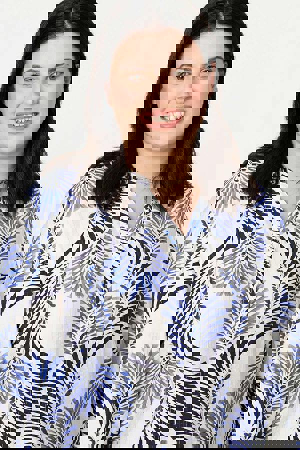 Blue | Curve Printed Turn-Up Sleeve Shirt