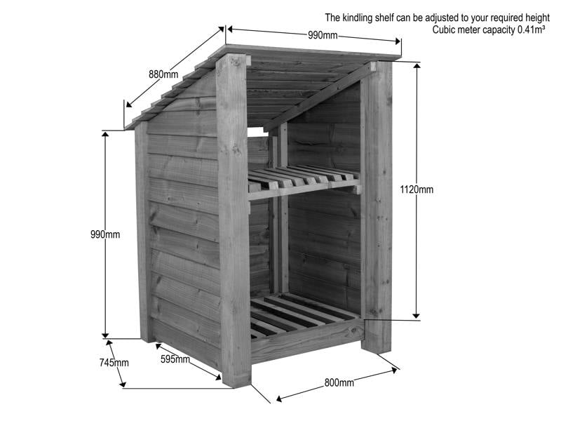 Arbor Garden Solutions Wooden Log Store with Shelf (Roof Sloping Back) W-99cm, H-126cm Or 180cm, D-88cm
