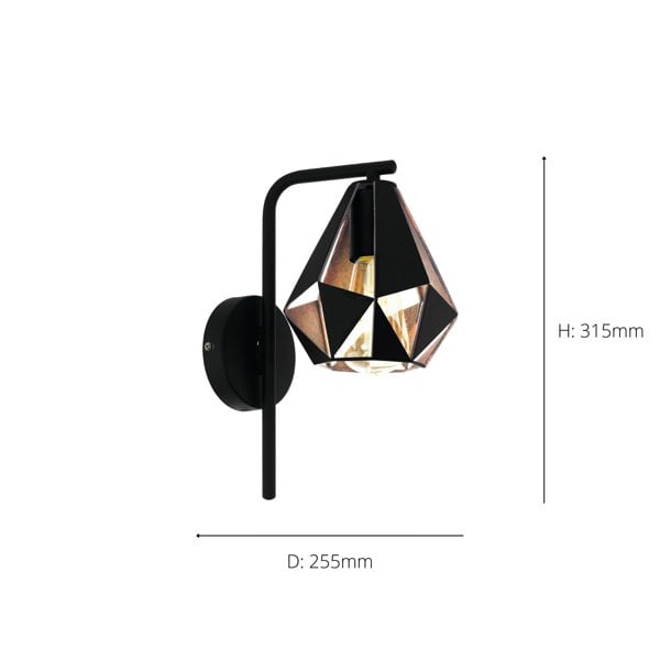 EGLO Carlton 4 1-Light Geometric Black And Copper Wall Lamp