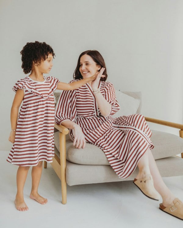 Clara Red Horizontal Stripe Print Midi Dress- image 3