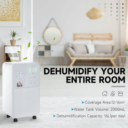 Bobobiy 12L/Day Dehumidifier, Electric Moisture Air De-Humidifier with 4 Modes, Continuous Drainage, 24H Timer, Digital Humidity Display