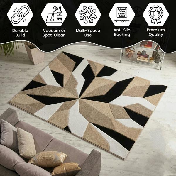 Smart Living Carved Rug Contemporary - Beige Black