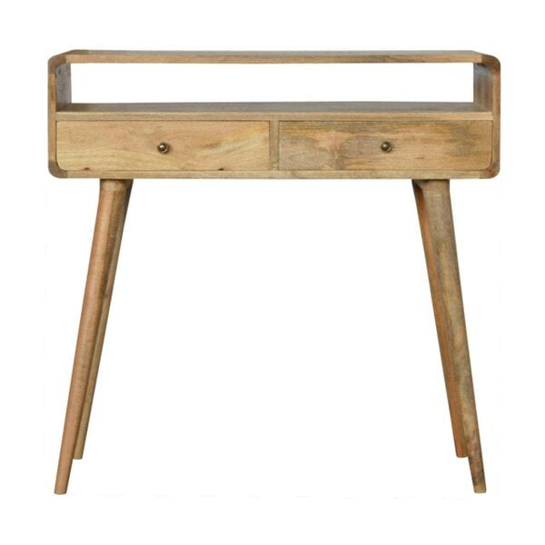 Wyld Haus Urbino Curved Mango Wood Console Table 2 Drawer and Open Shelf