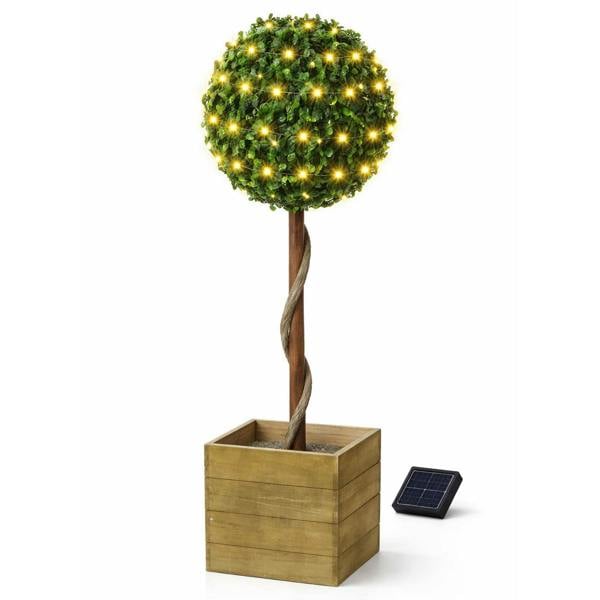 Gardenwize Solar Faux Plant – Bay Ball Tree in Pot with 100 LED Lights