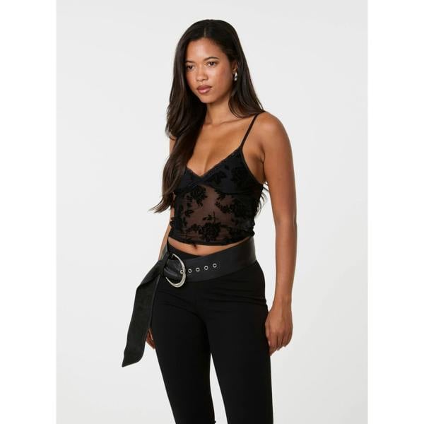 Pink Vanilla Flocked Mesh Cami Top