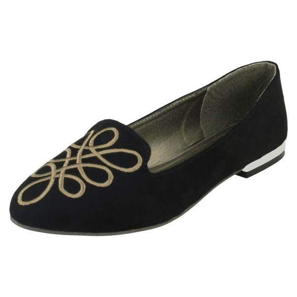 Spot On Ladies Spot On Looped Vamp Stitched Ballerinas