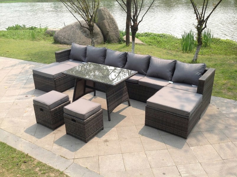 Fimous Lounge Rattan Garden Furniture Sets Dining Table Big Footstools And Small Stools