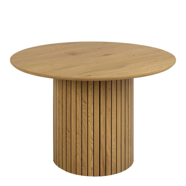 Wyld Haus Rome 4 Seater Round Wild Oak Effect Dining Table with Lamella Pillar Base
