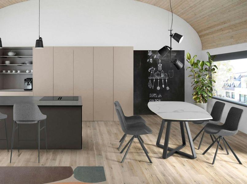 Angel Cerdá Oval Barrel porcelain marble and black steel extending dining table 1096