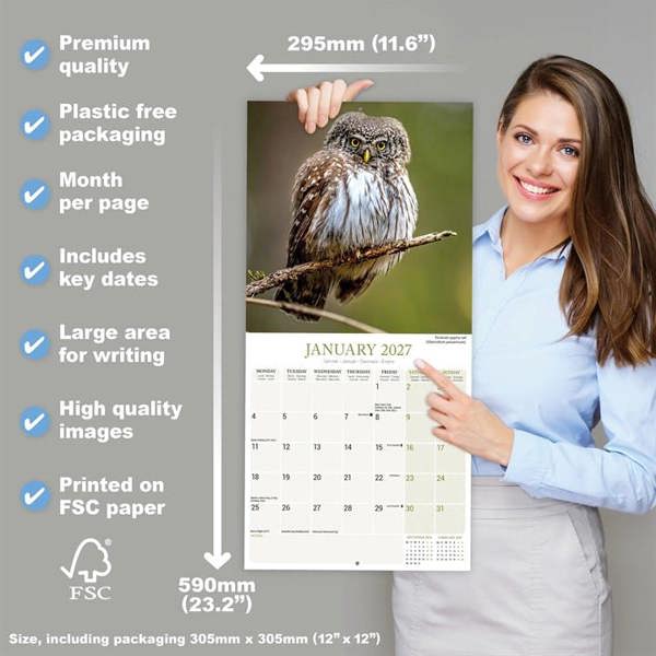Owls Calendar 2027, Wall Calendars, Month To View, Animals, Gift