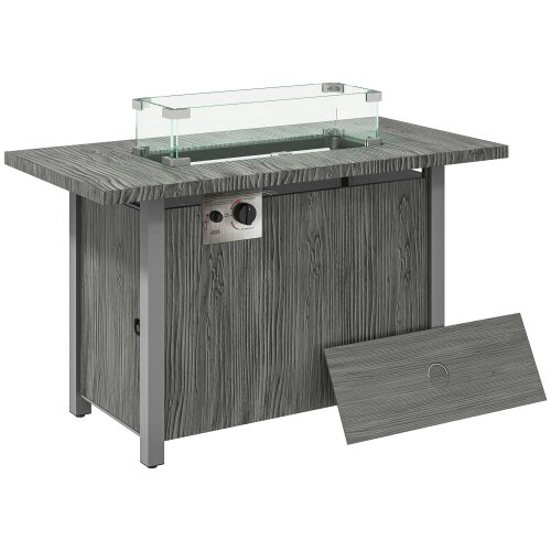 Wyld Haus Luno Rectangular Steel Dark Grey Gas Fire Pit Table With Cover And Glass Screen