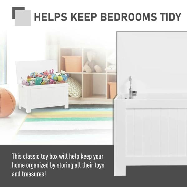 White lift-top storage chest with raised lid and hidden storage interior