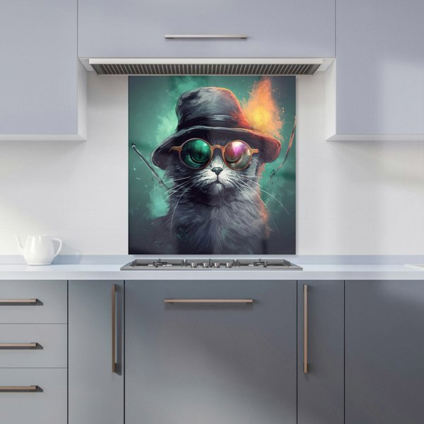 Warren Reed - Designer Fiery Cat In A Hat Kitchen Splashback