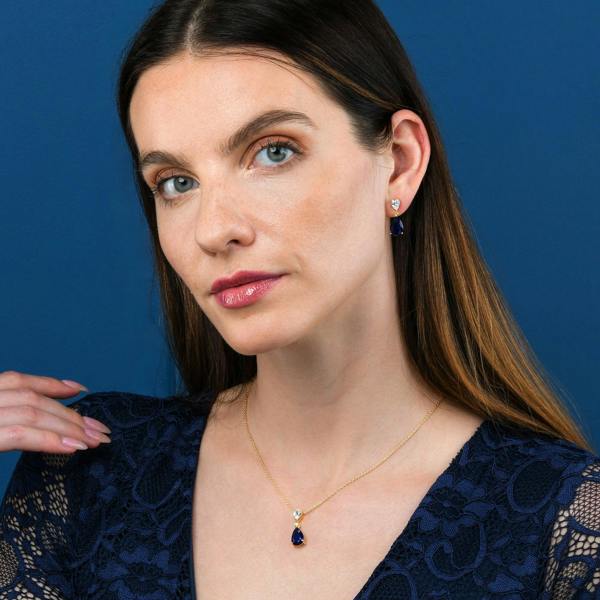 namana Gold Plated 925 Sterling Silver Blue Pear Drop Pendant Necklace For Women