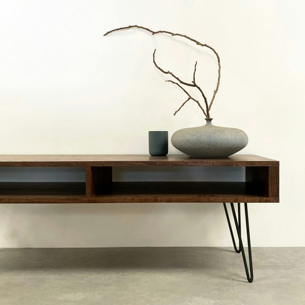 The Urban Editions Darwen Solid Wood Coffee Table On Mid Century Hairpin Legs